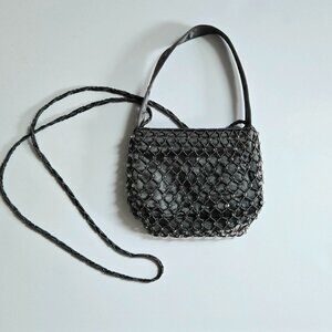 Black and Gray Beaded Crossbody Evening Handbag